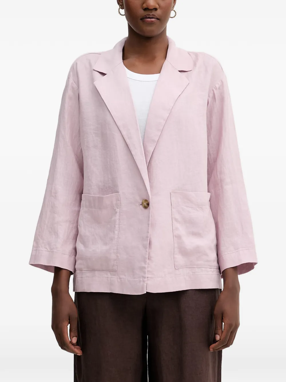 Benetton Einreihiges Sakko aus Leinen - Rosa