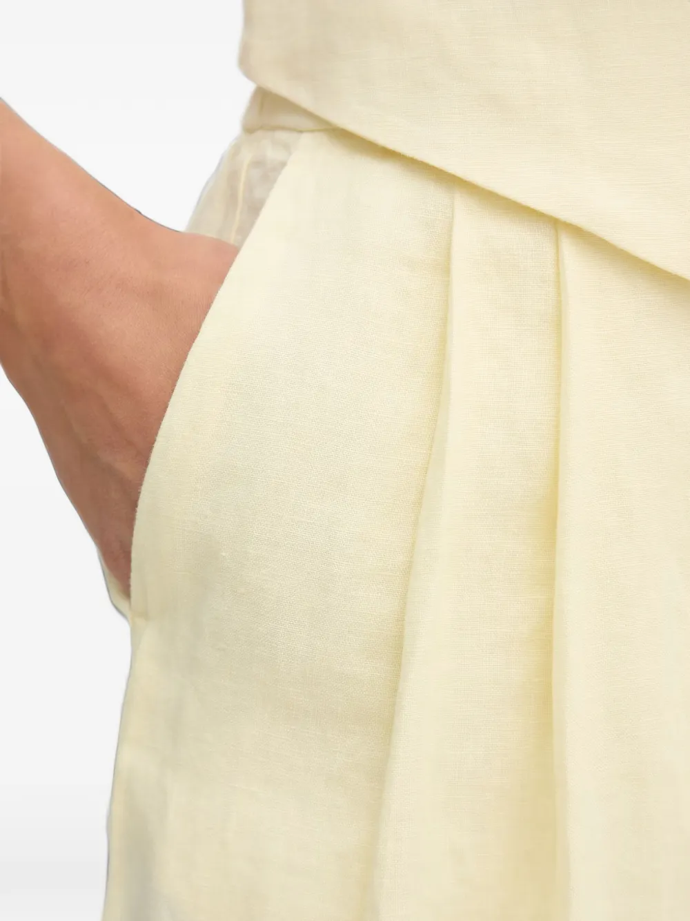 Benetton Geplooide linnen shorts Geel