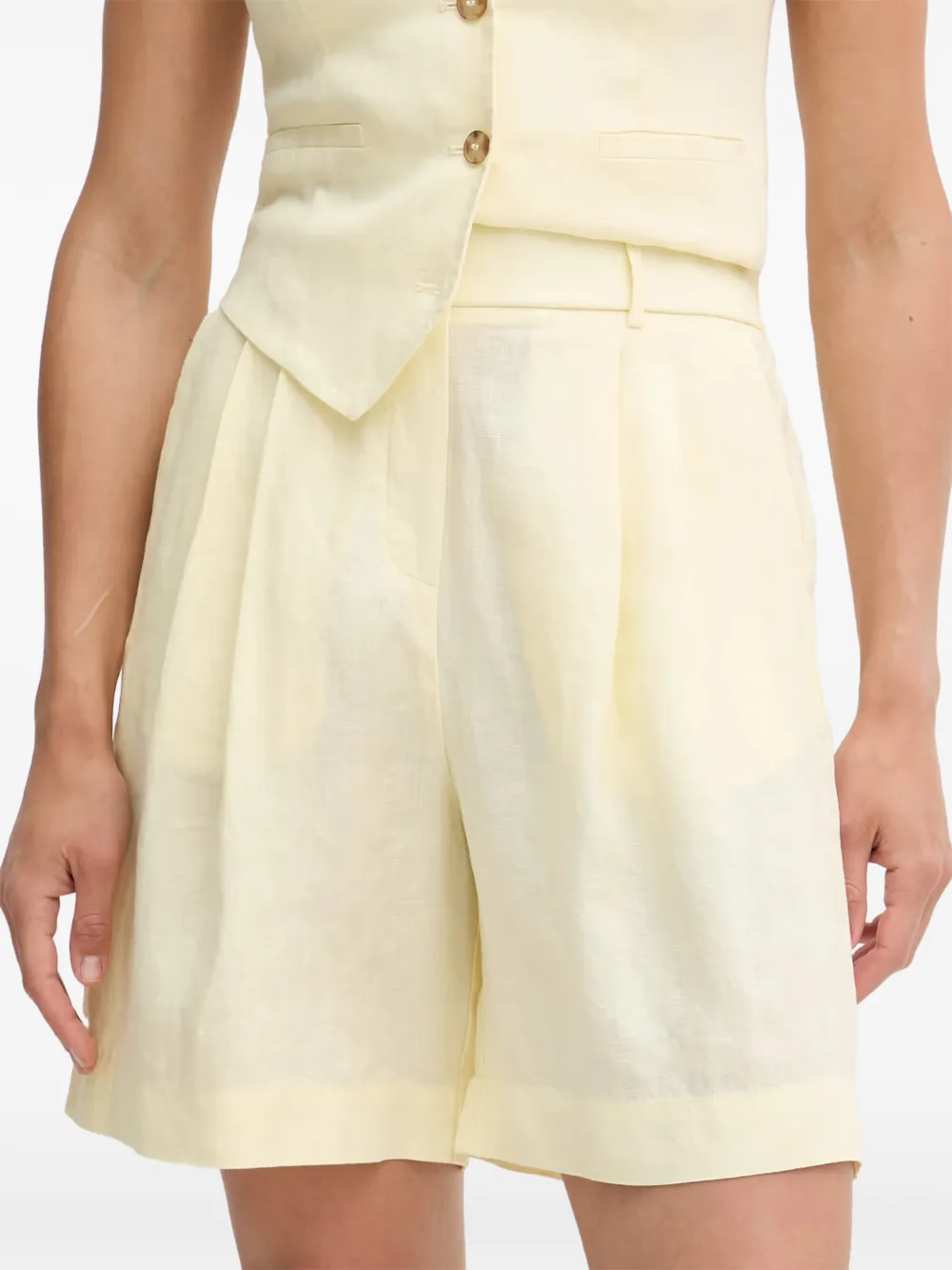 Benetton Geplooide linnen shorts Geel