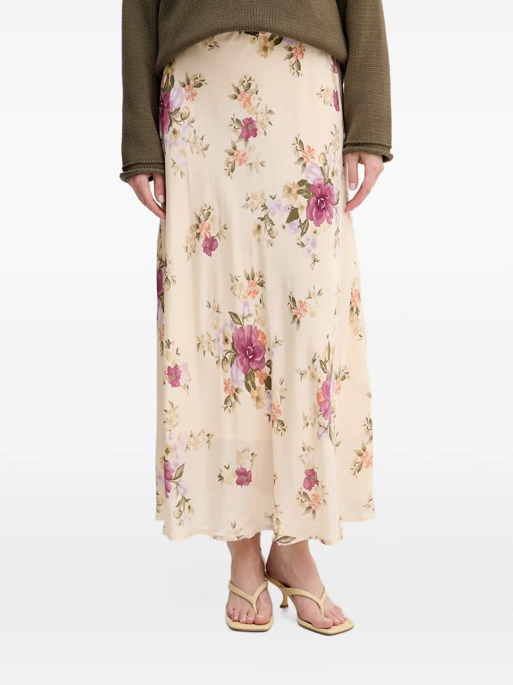 Benetton floral-print flared midi skirt - Tons neutres