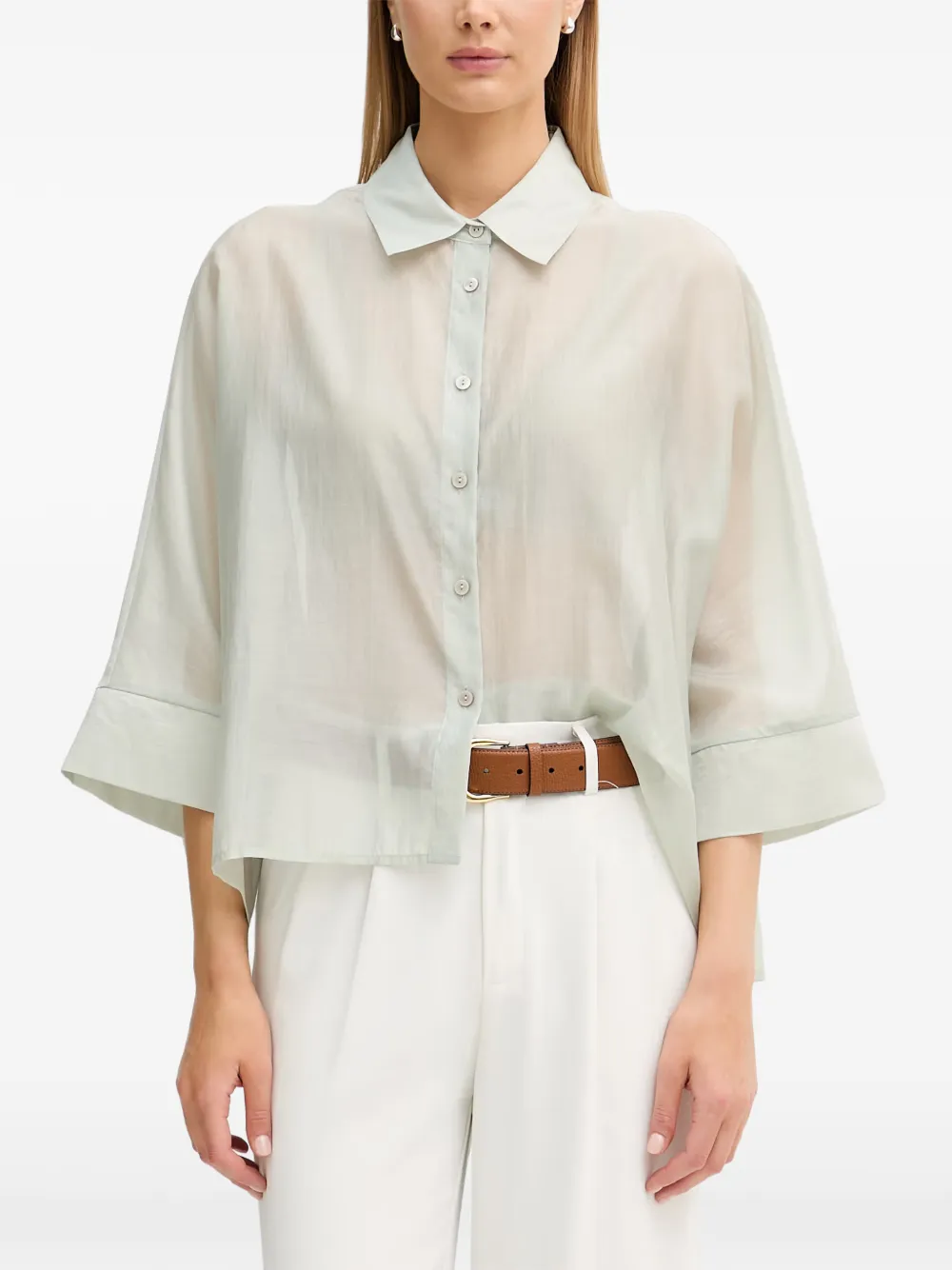 Benetton chemise à manches amples à effet de transparence - Vert Benetton chemise à manches amples à effet de transparence - Vert