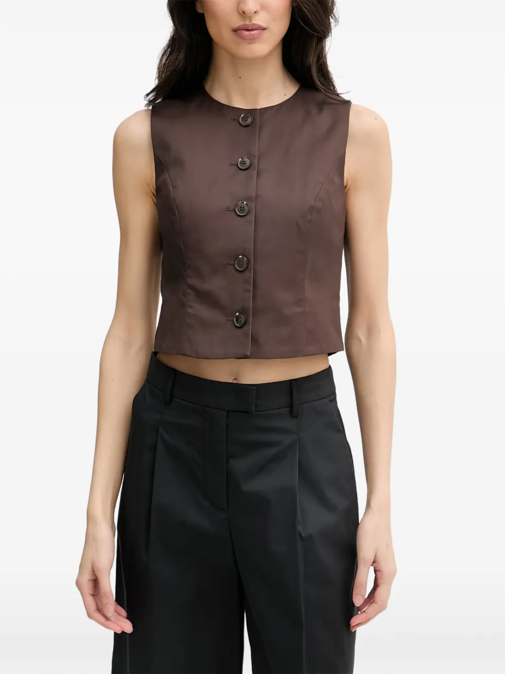 Benetton button-up cropped top - Marrone