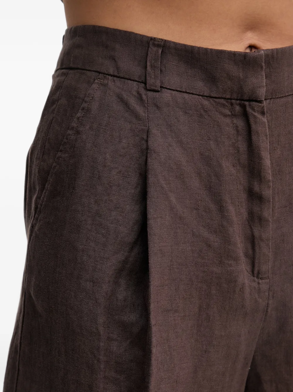 Benetton Geplooide linnen shorts Bruin