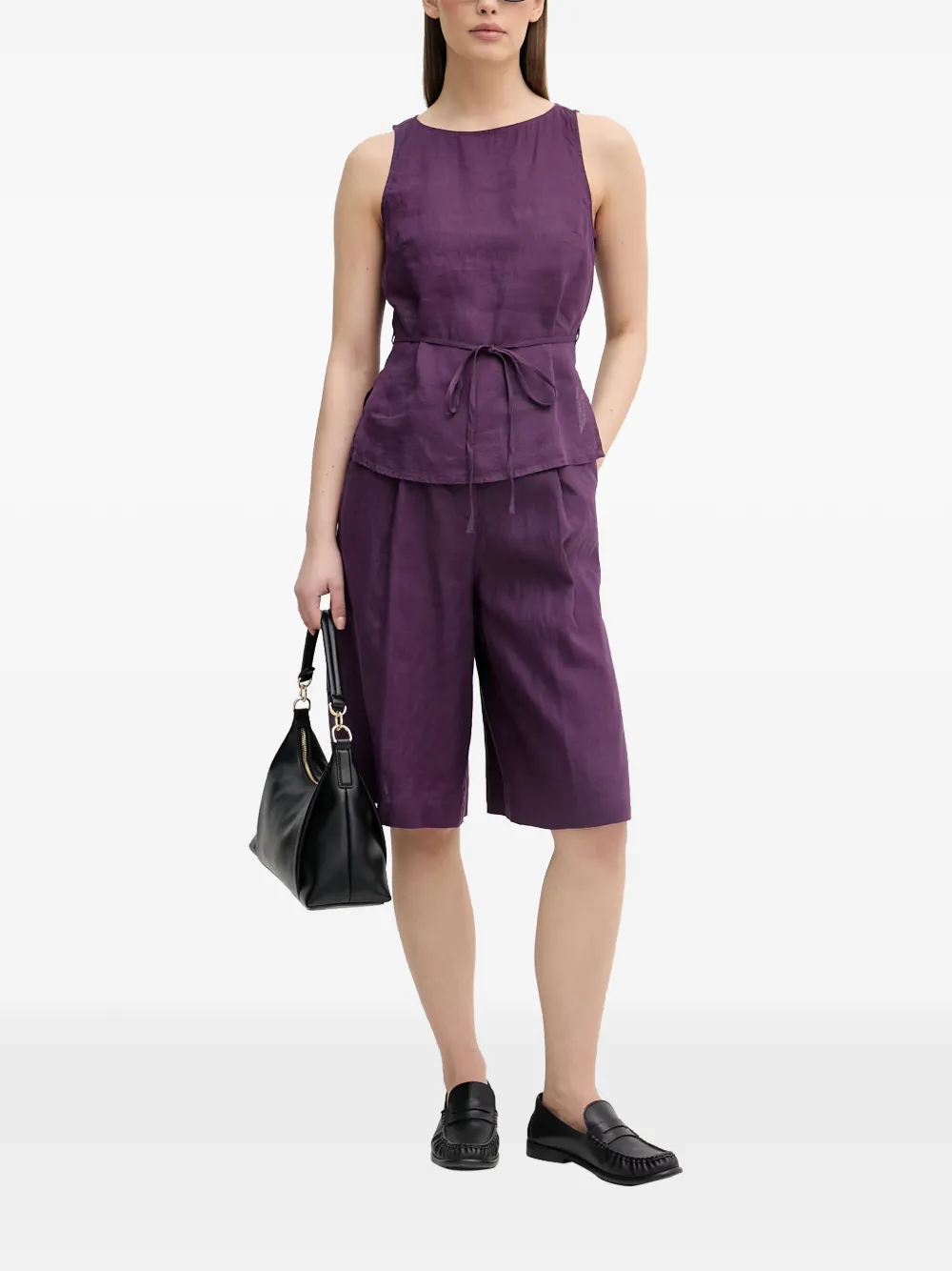Benetton Geplooide linnen shorts Paars