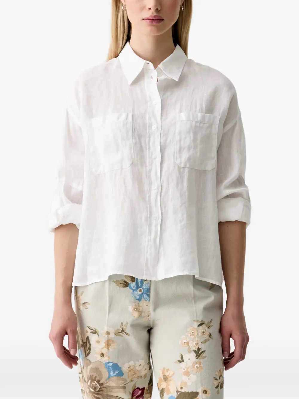 Benetton chemise en lin à poche plaquée - Blanc Benetton chemise en lin à poche plaquée - Blanc
