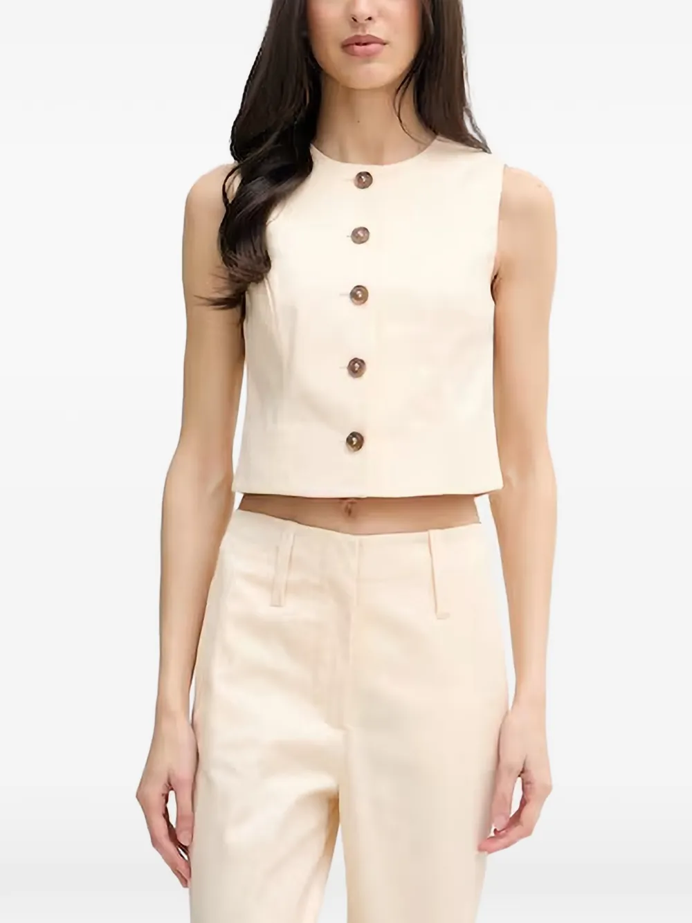 Benetton Top crop con bottoni - Bianco
