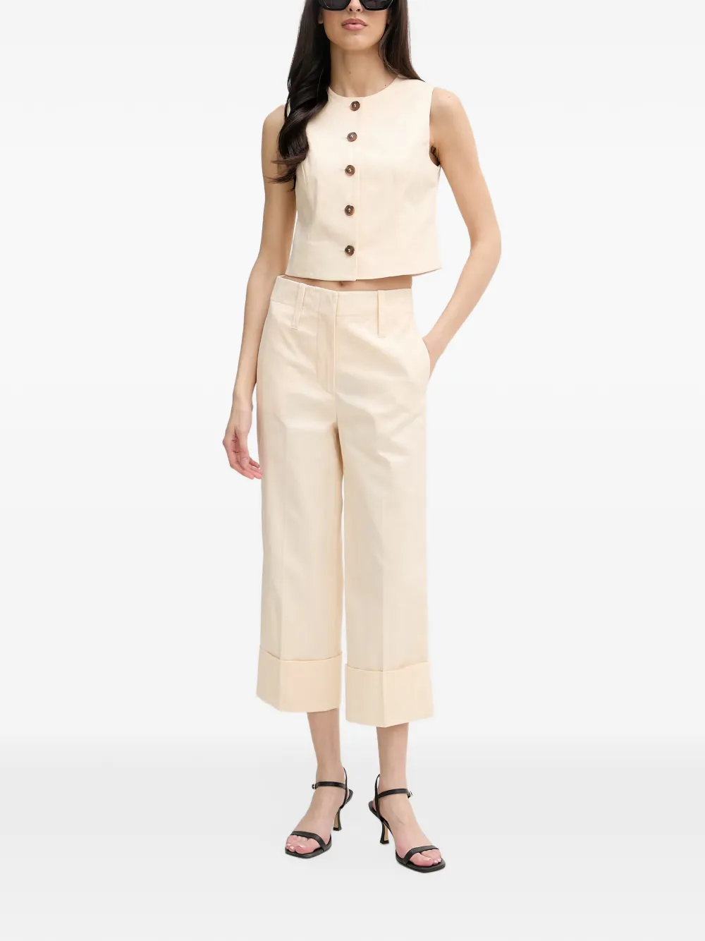 Benetton Broek met omgeslagen pijpen Beige