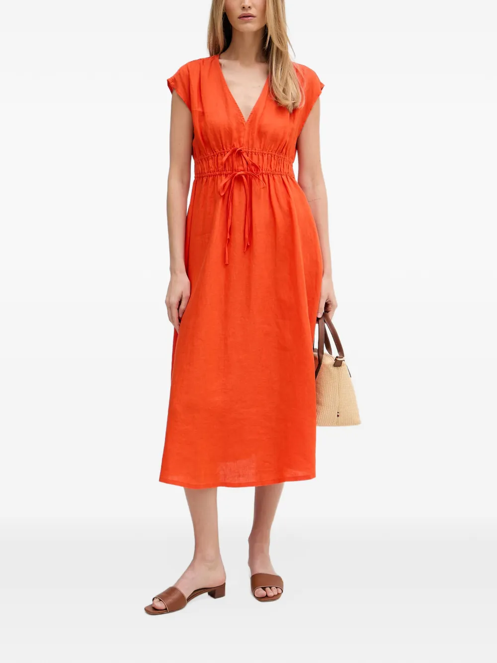 Benetton robe mi-longue à lien de resserrage et col v - Orange