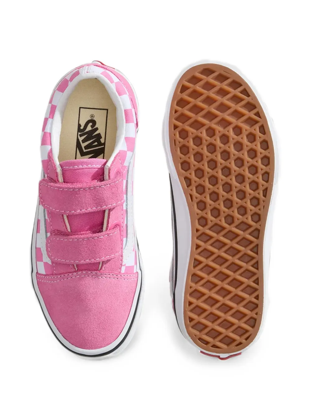 Vans Kids Old Skool V checkerboard touch-strap sneakers Roze