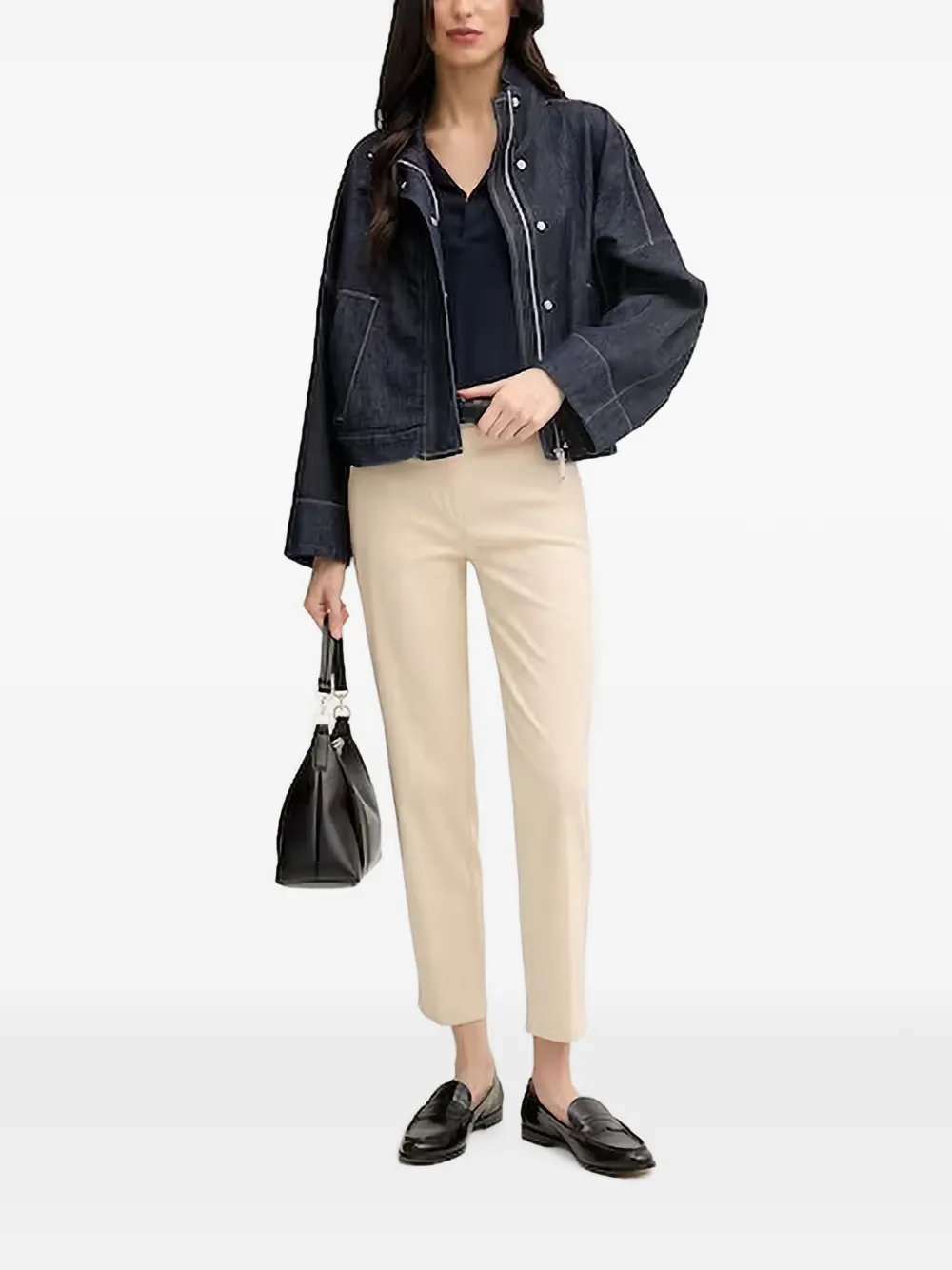 Benetton Cropped broek met riemlussen Beige
