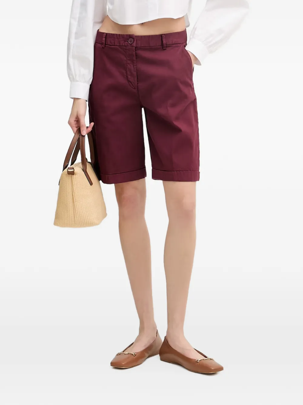 Benetton Turn-up Cuff Shorts In Burgundy