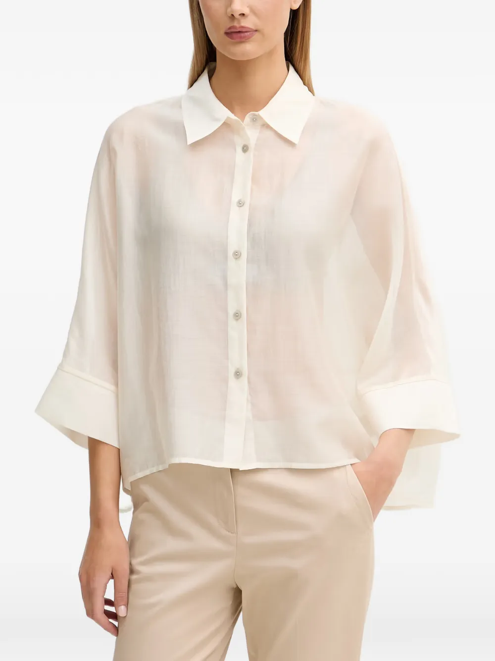 Benetton chemise à manches amples à effet de transparence - Tons neutres Benetton chemise à manches amples à effet de transparence - Tons neutres