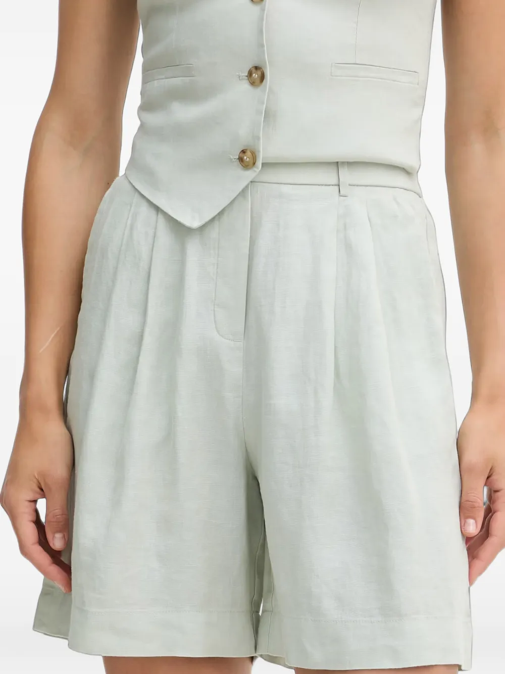 Benetton Getailleerde high-waist shorts met plooien Groen