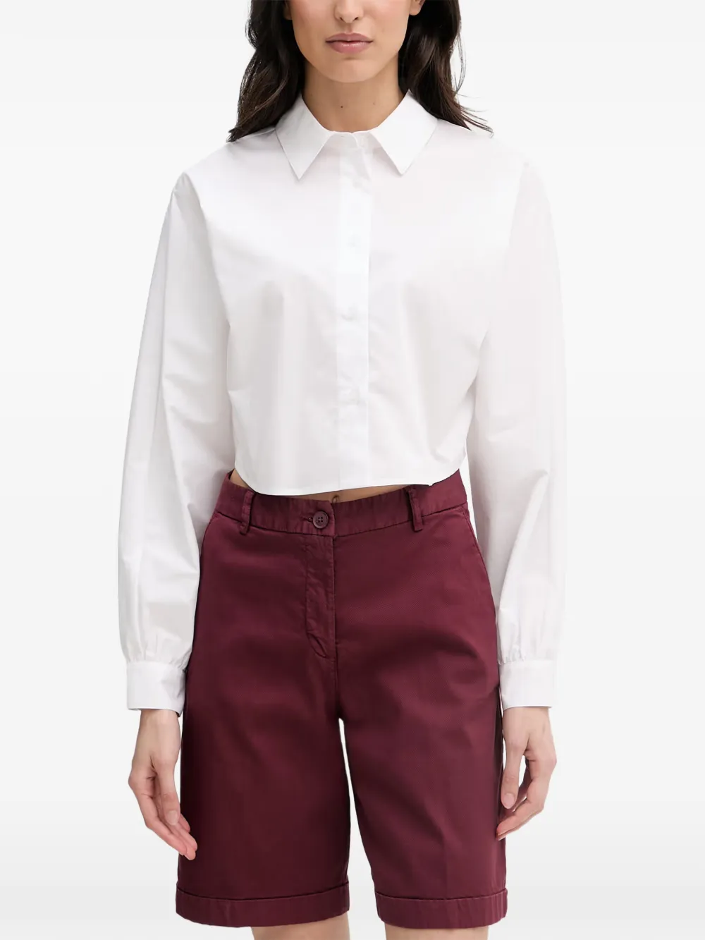 Benetton Cropped-Hemd mit langen Ärmeln - Weiß