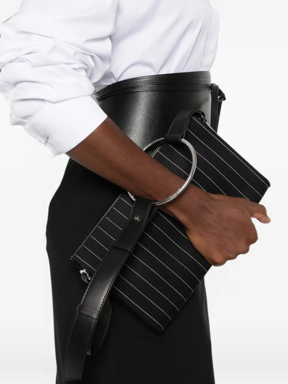 DONDUP Shopper met krijtstreep en ringdetail Zwart