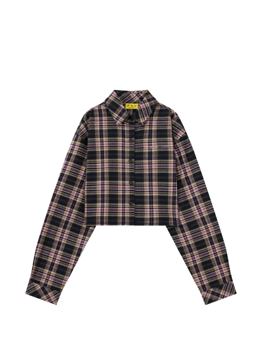 Off-White Kids check-print cropped shirt - Marrone