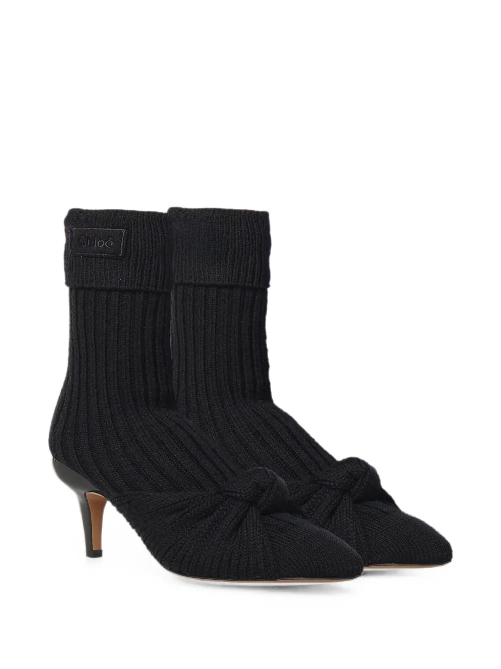 Chloé knot-detail ribbed-knit ankle boots Zwart