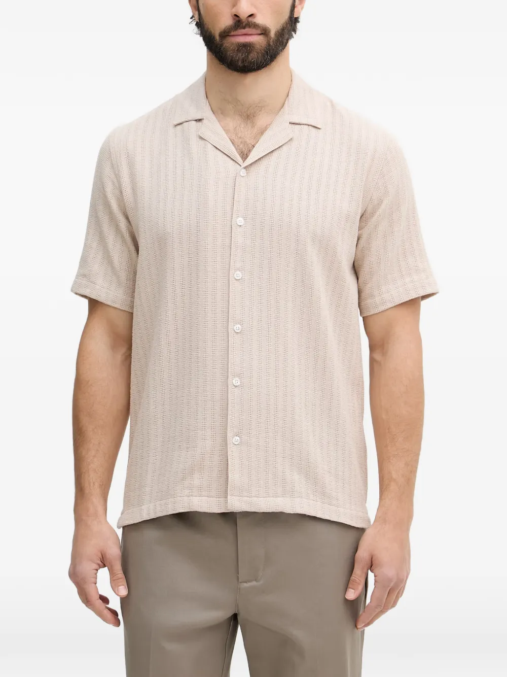 Mos Mosh MMGJoe Basso vertical-stripe short-sleeve shirt - Toni neutri