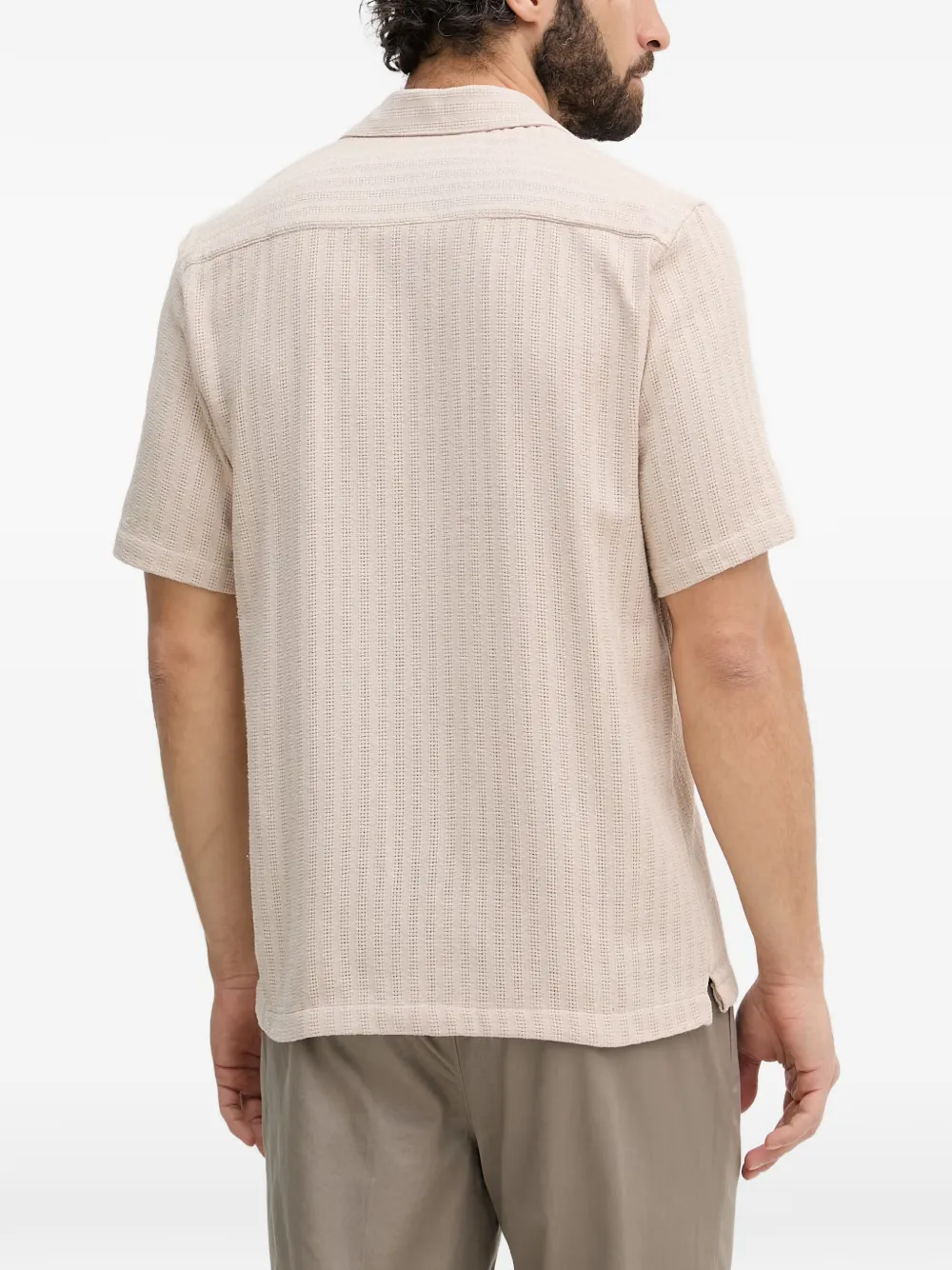 Mos Mosh MMGJoe Basso overhemd met verticale streep en korte mouwen Beige