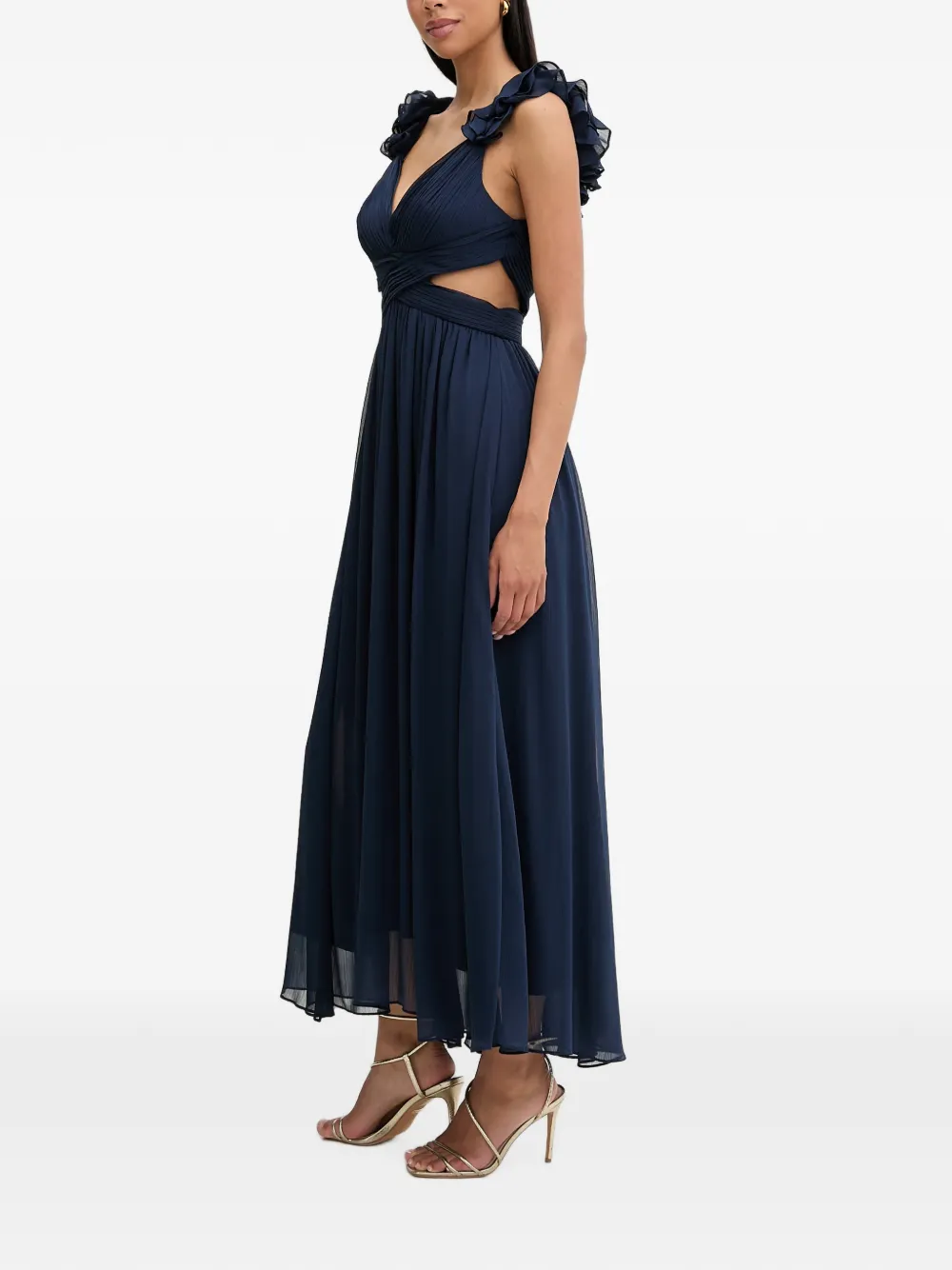 Morgan Midi-jurk met bandjes met ruches en uitgesneden details Blauw