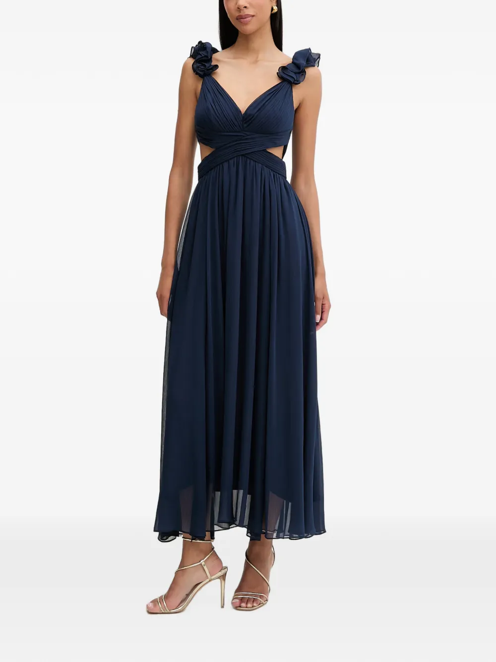 Morgan Ruffled-strap Cutout Midi Dress In Blue