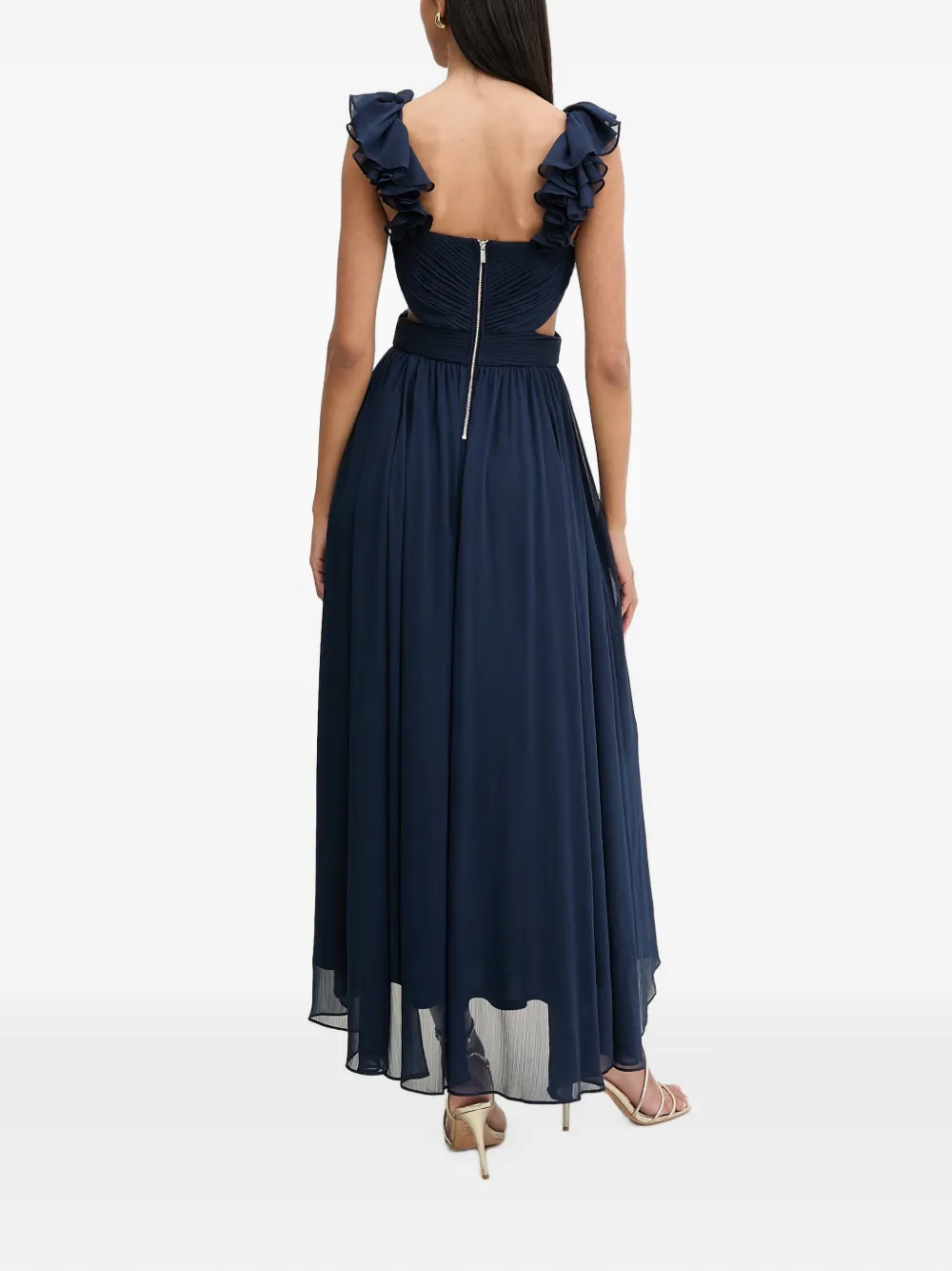 Morgan Midi-jurk met bandjes met ruches en uitgesneden details Blauw