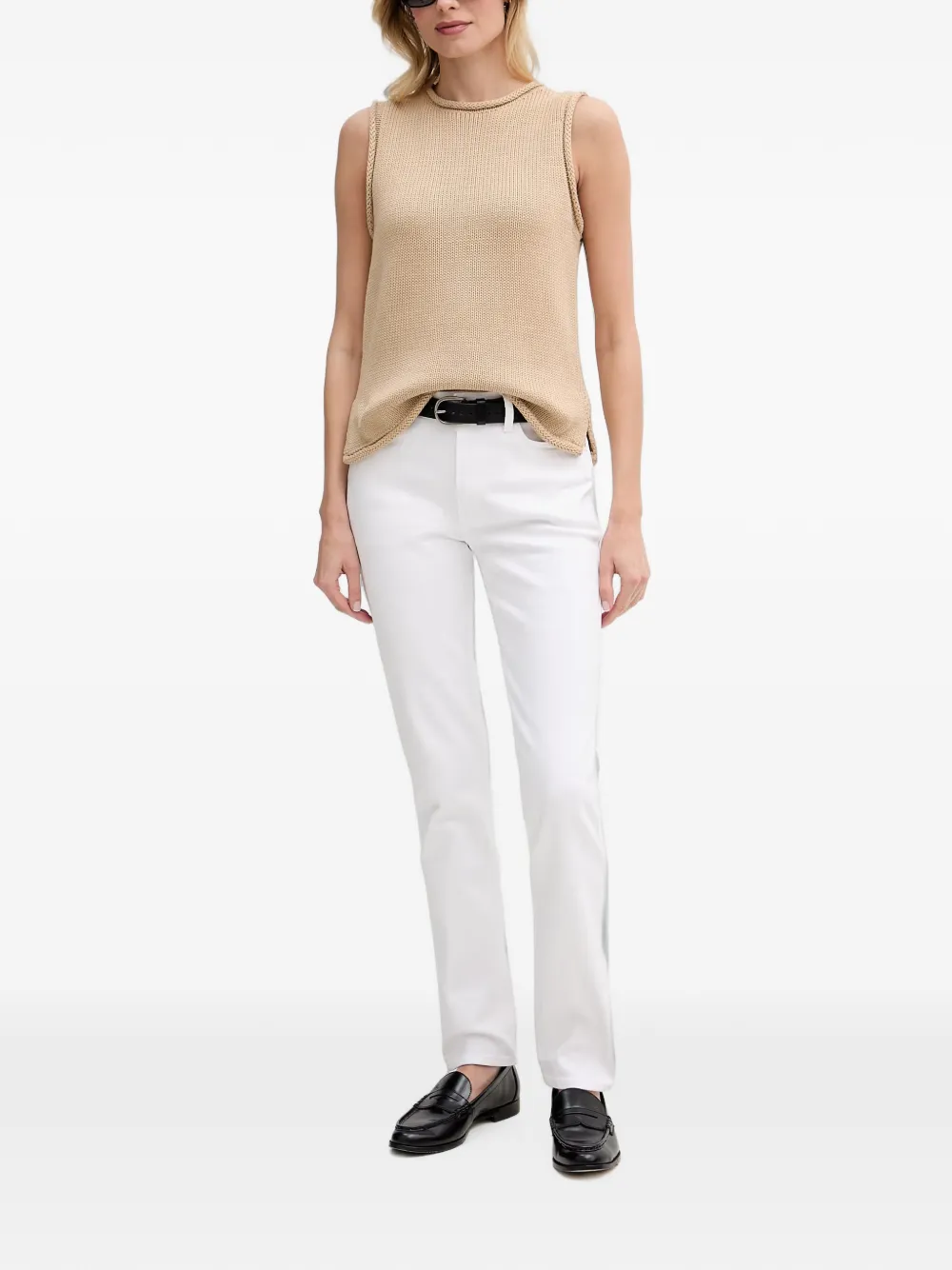 Mos Mosh MMAubin SL mouwloze top met gerolde afwerking Beige
