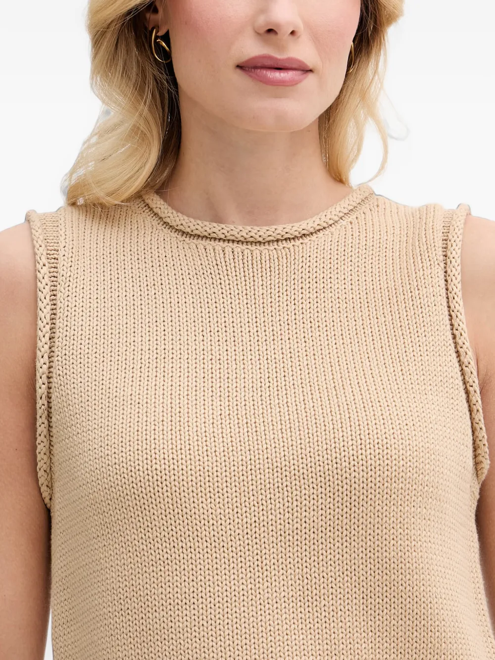 Mos Mosh MMAubin SL mouwloze top met gerolde afwerking Beige