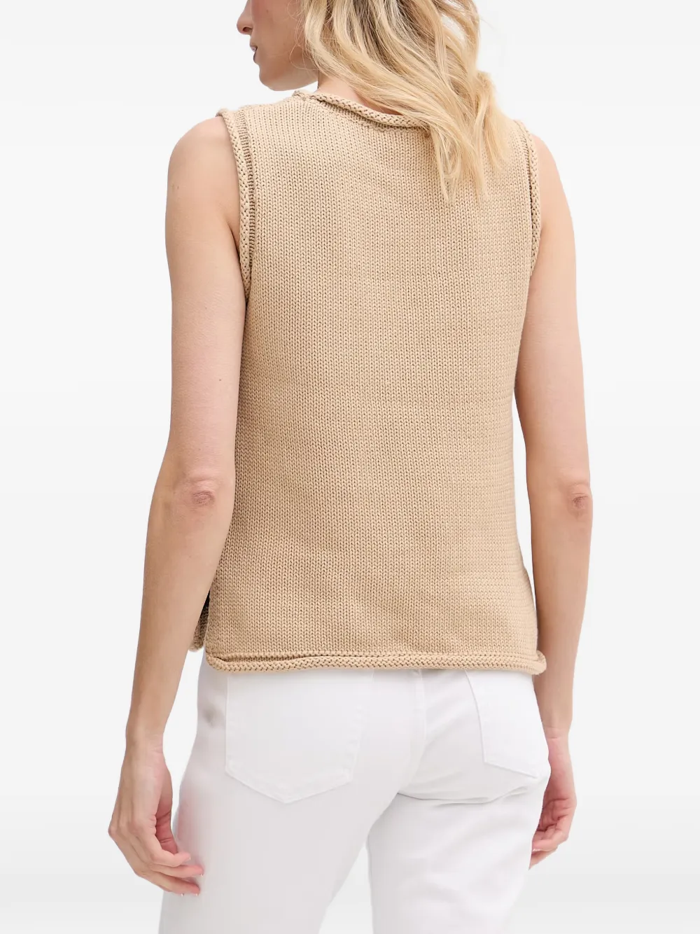 Mos Mosh MMAubin SL mouwloze top met gerolde afwerking Beige