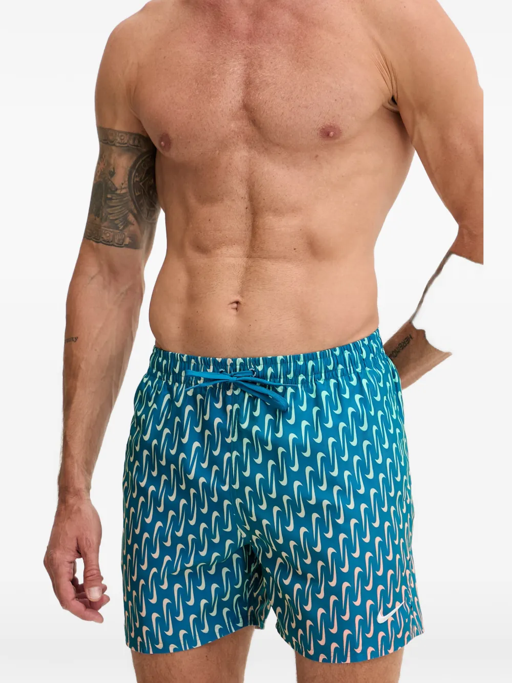 Nike logo-print drawstring swim shorts Blauw