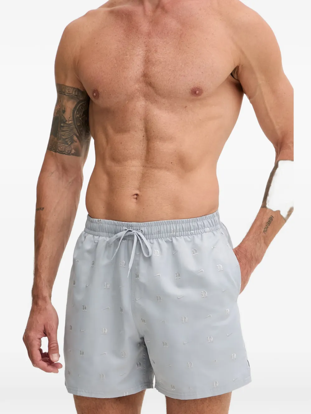 Nike logo-embroidered drawstring swim shorts Grijs