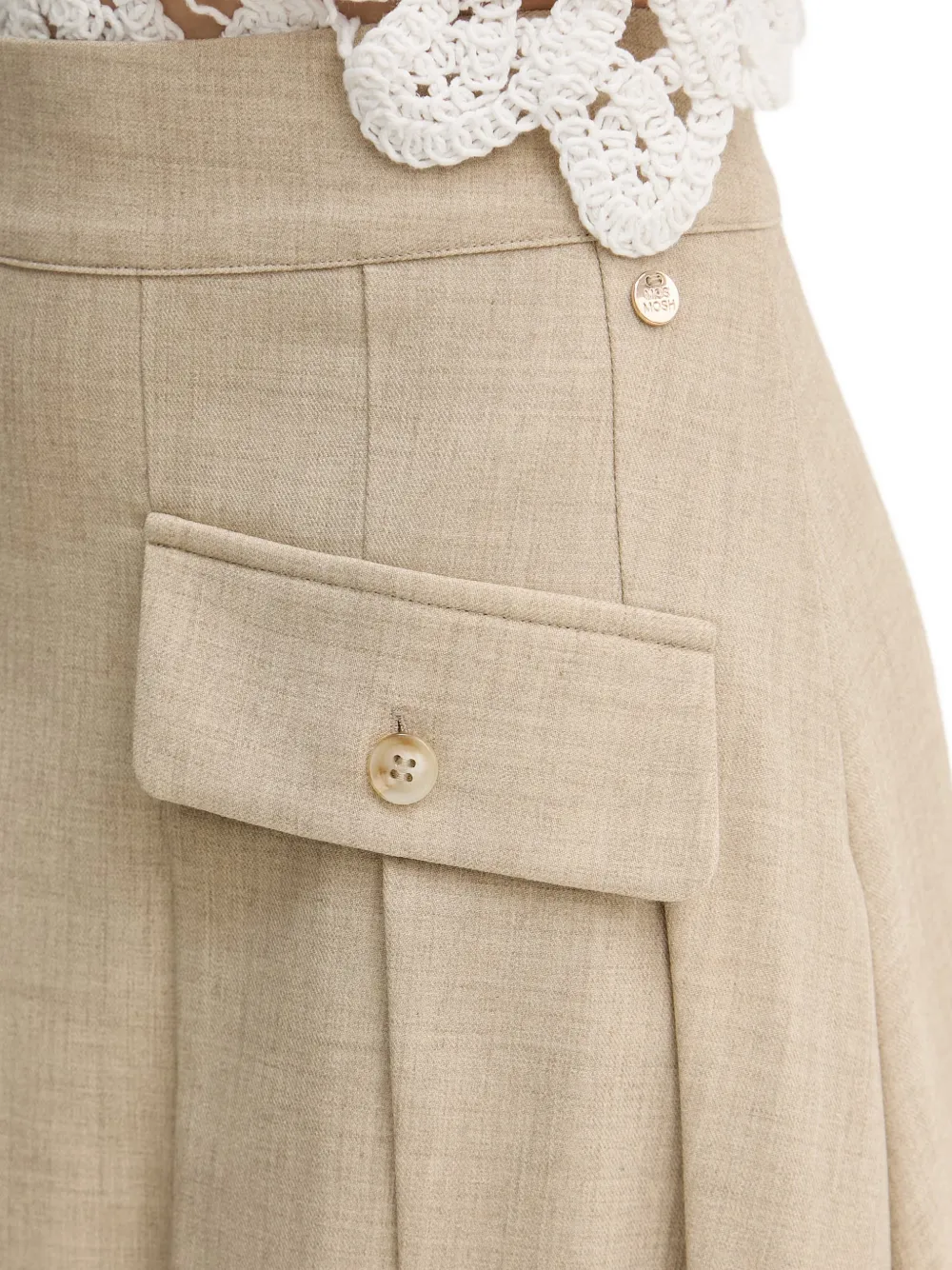 Mos Mosh MMRuni Flair mini-plooirok met omslag Beige