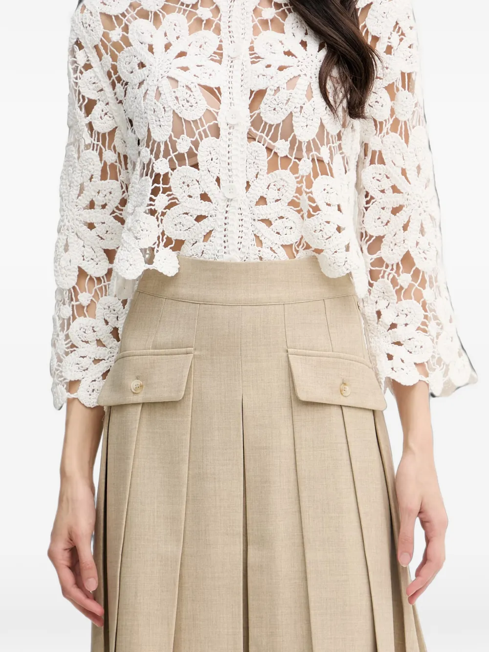 Mos Mosh MMRuni Flair mini-plooirok met omslag Beige