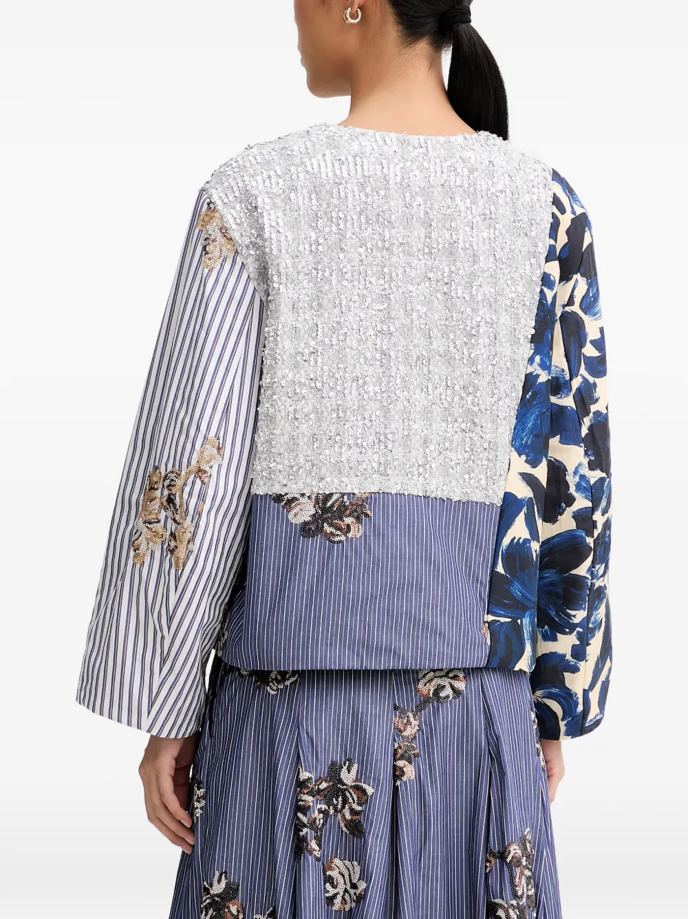 Munthe Naime Sequin-embellished Patchwork Jacket In Blue