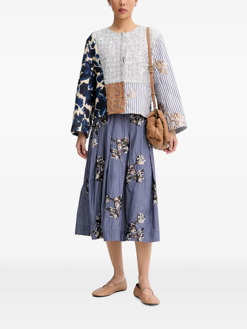 Munthe Naime Sequin-embellished Patchwork Jacket In Blue