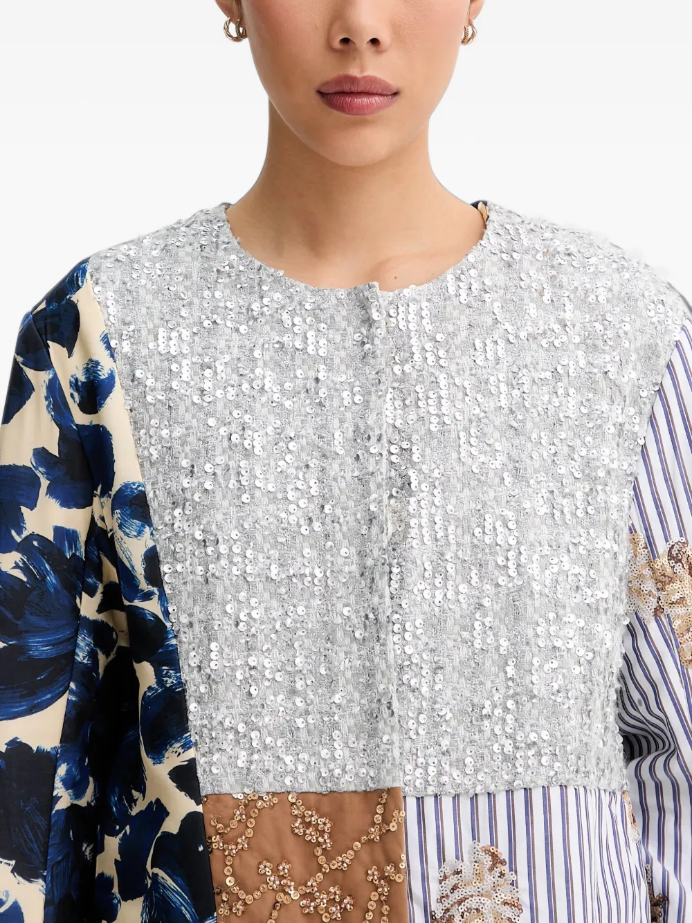 Munthe Naime Sequin-embellished Patchwork Jacket In Blue