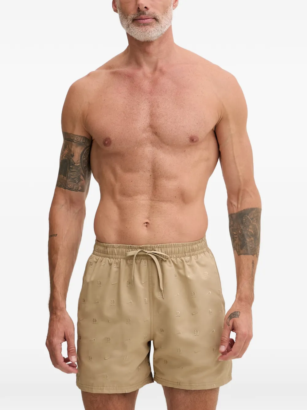 Nike logo-embroidered swim shorts Beige