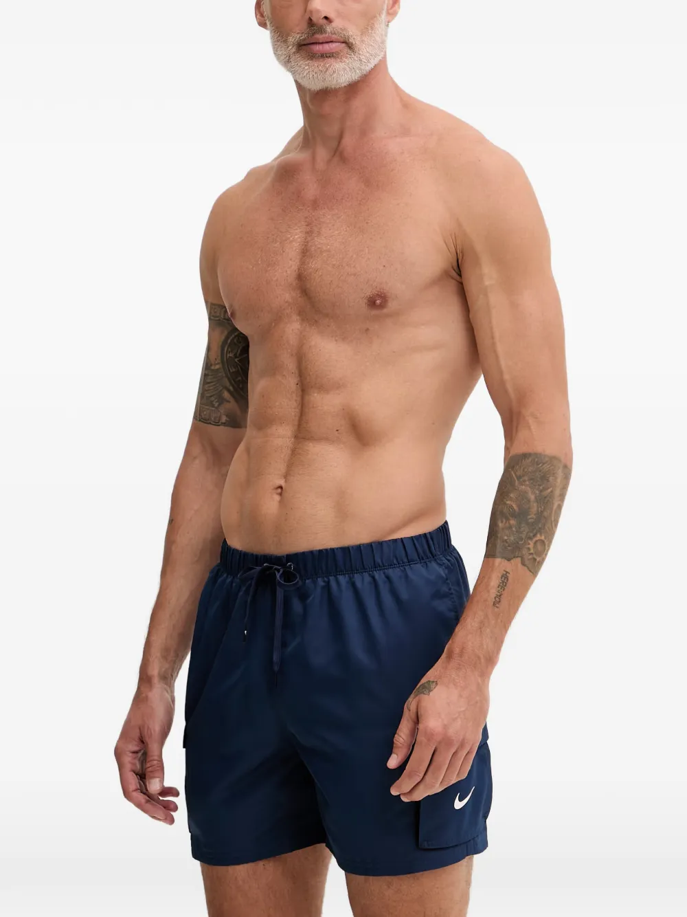 Nike logo-embroidered cargo swim shorts Blauw