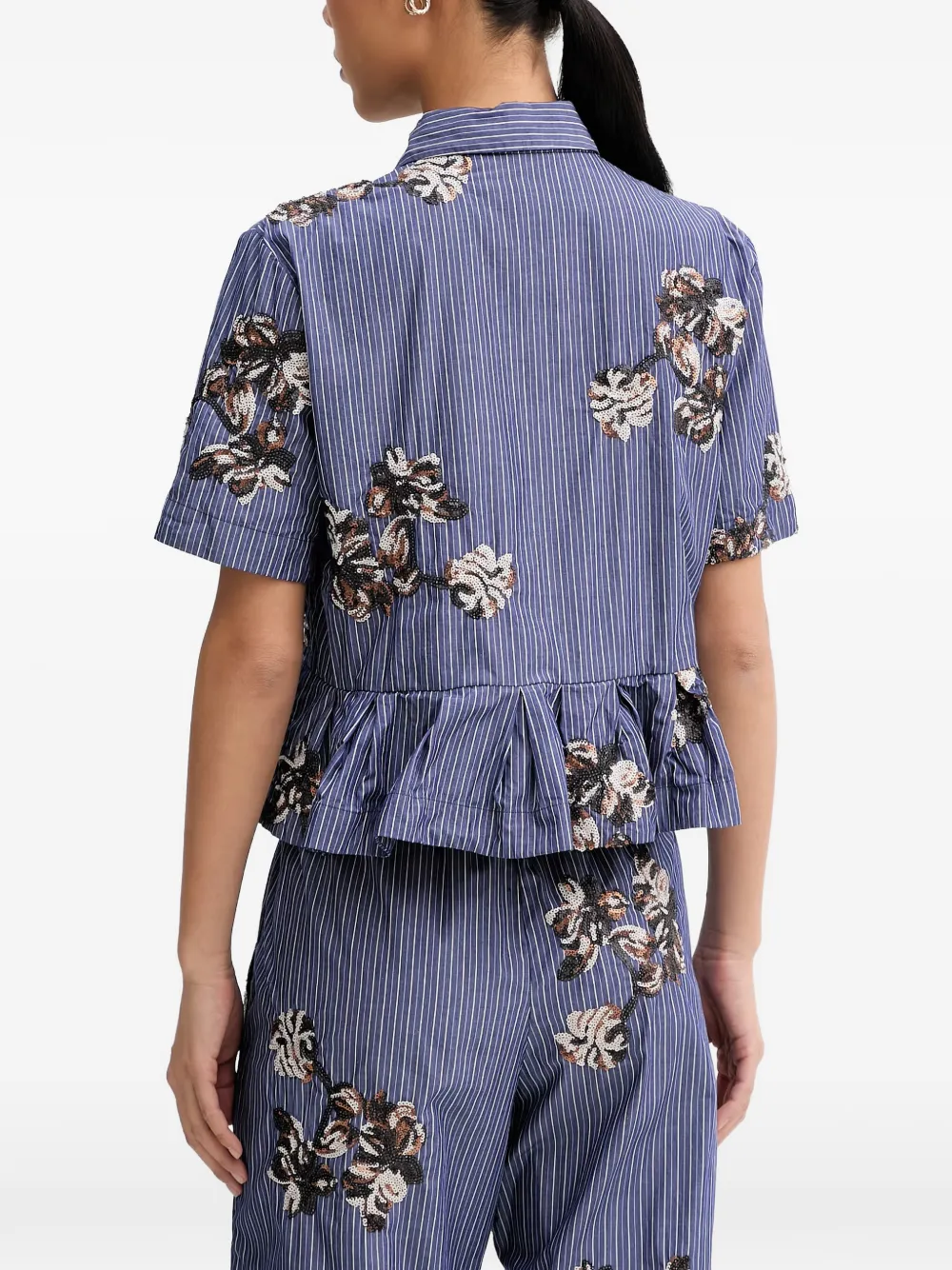 MUNTHE Nuriana peplum blouse verfraaid met pailletten Blauw