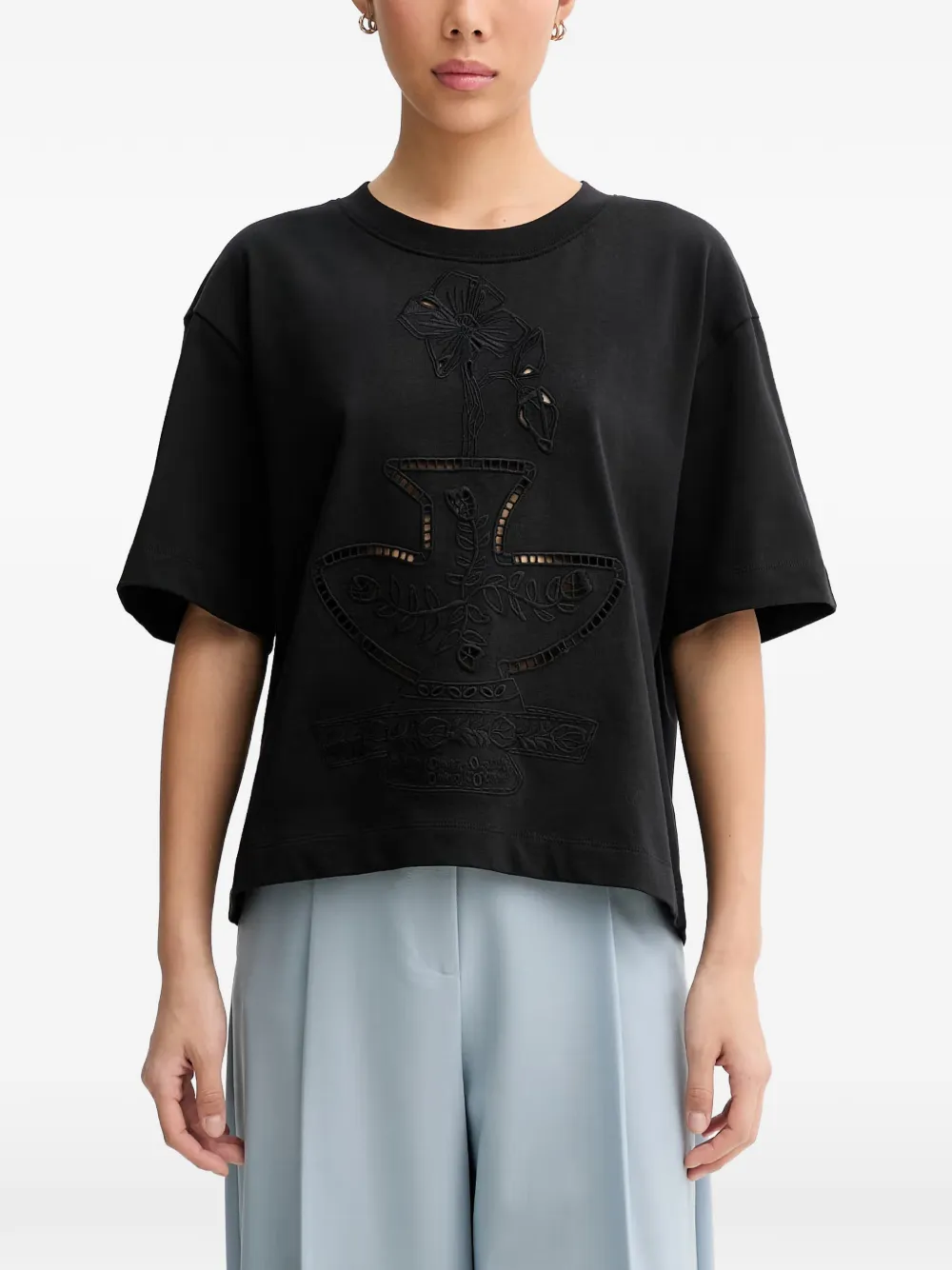 Munthe Nellamy Embroidered Cut-out T-shirt In Black