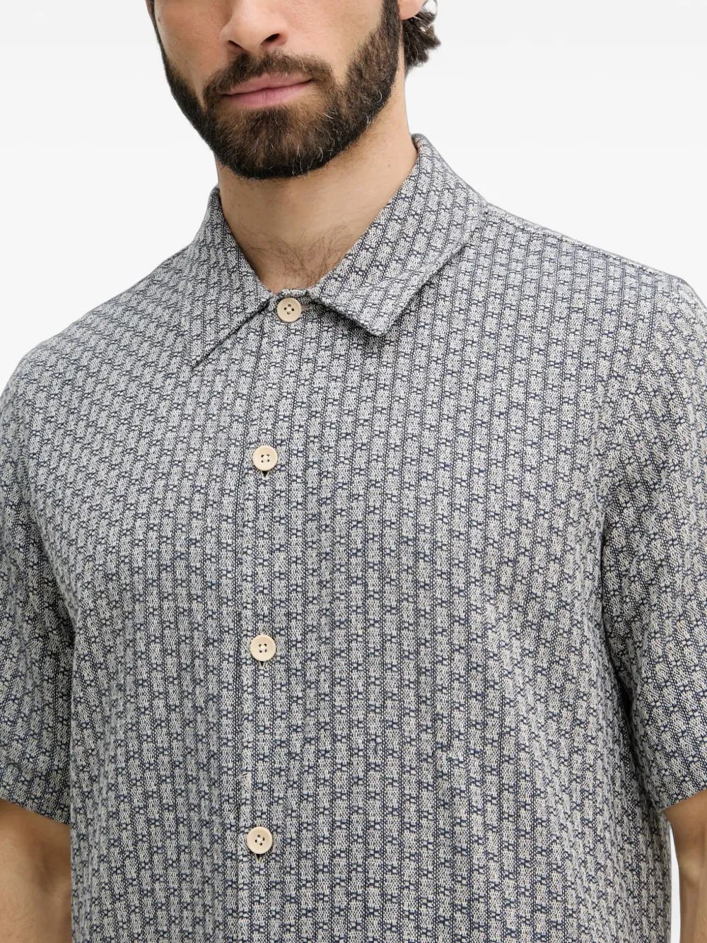 Mos Mosh MMGBanks overhemd met geometrische print en korte mouwen Beige