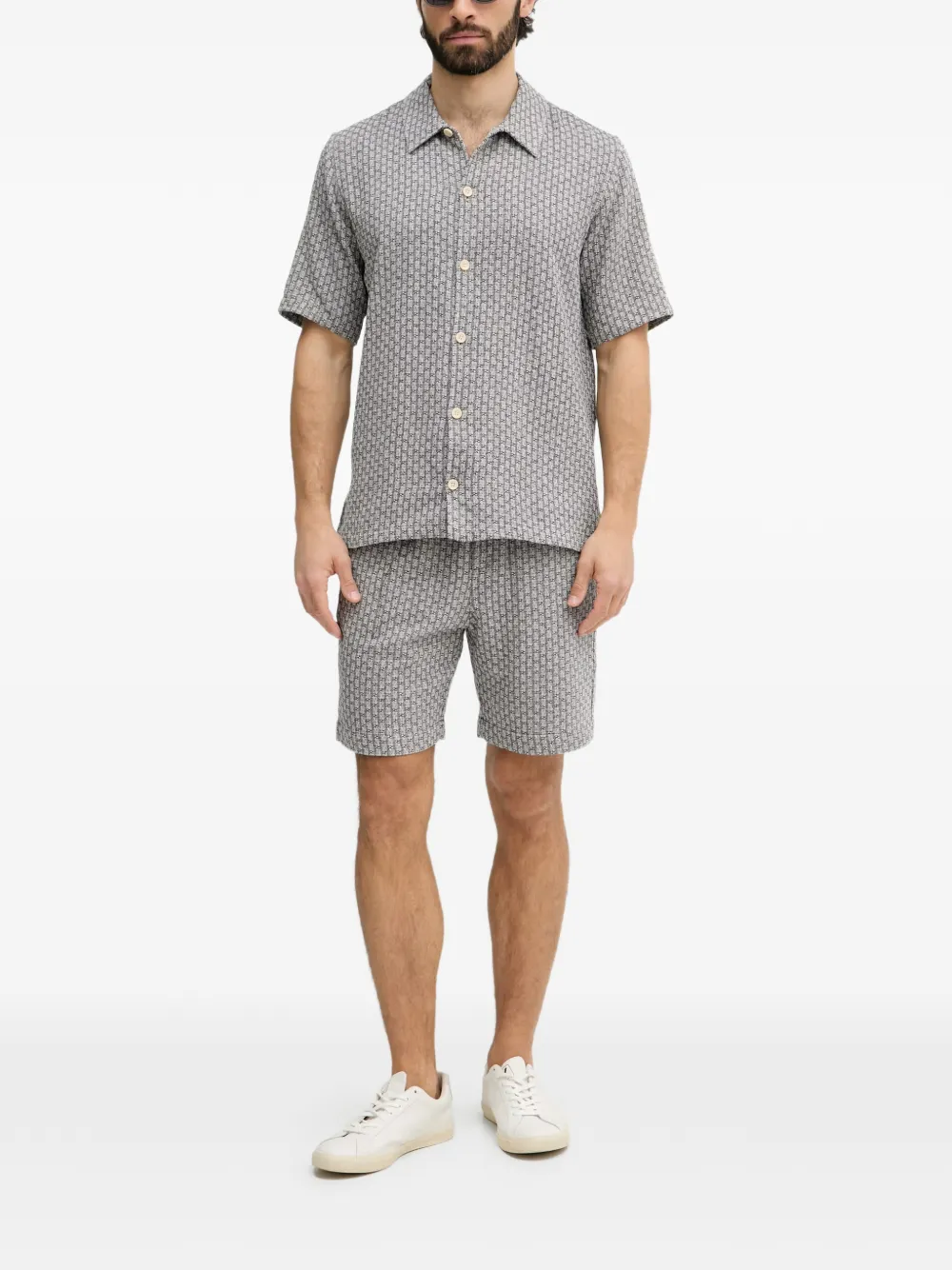 Mos Mosh MMGBanks overhemd met geometrische print en korte mouwen Beige