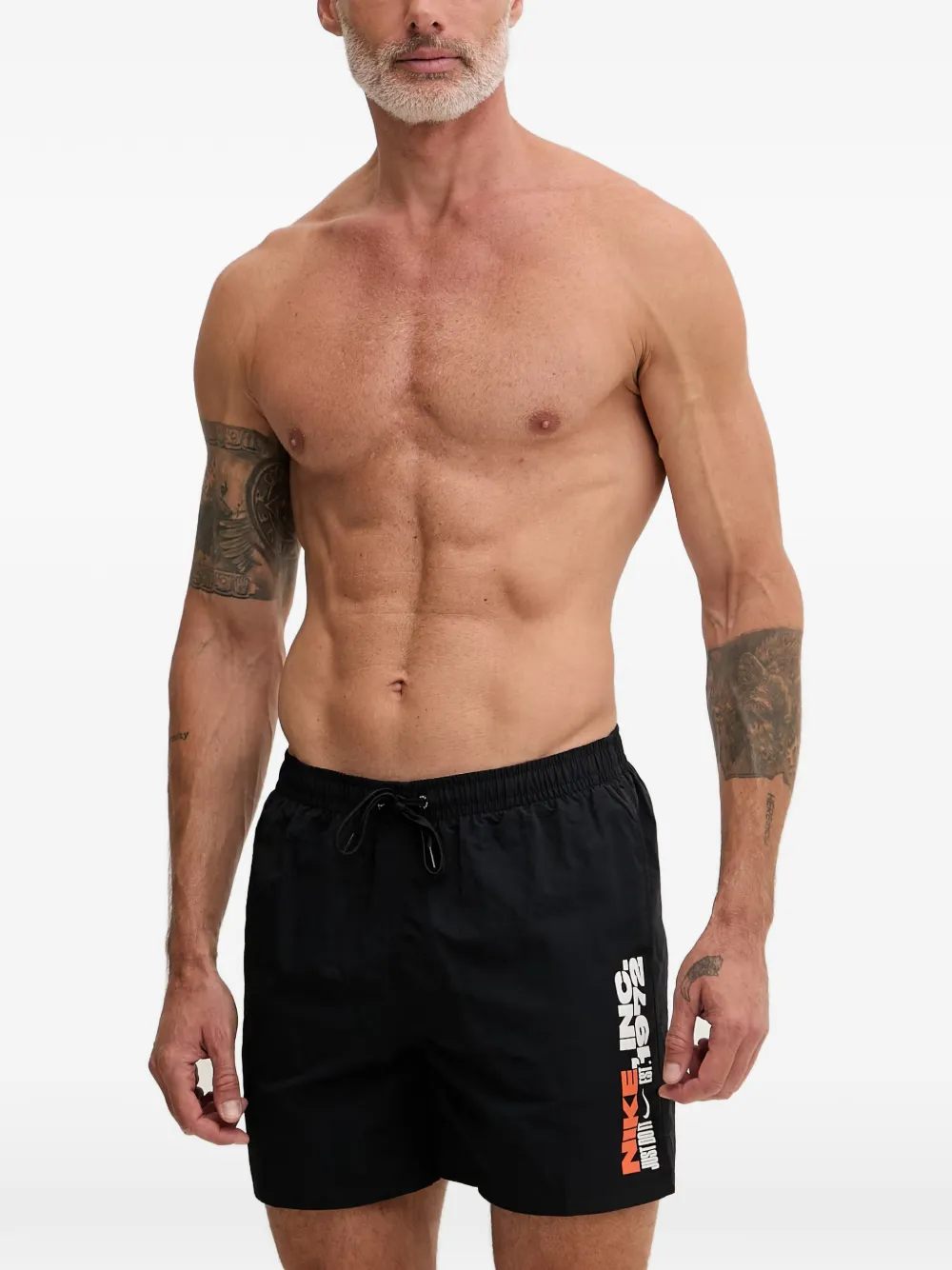 Nike logo-print drawstring-waistband swim shorts Zwart