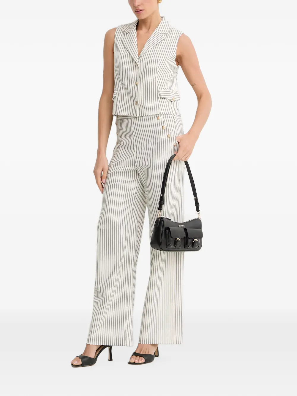 Morgan Gestreept gilet Beige