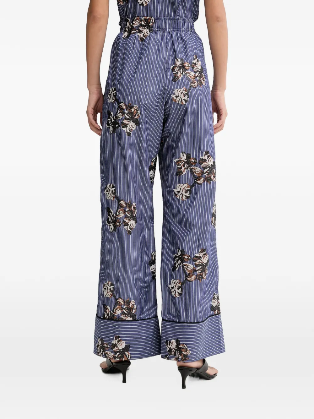 MUNTHE Nikita sequin-embellished striped palazzo pants Blauw