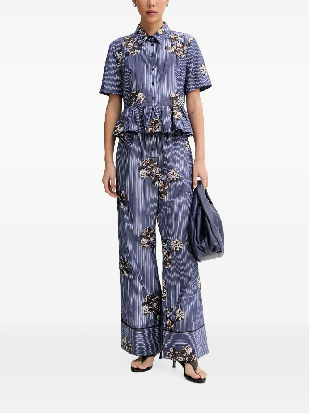 MUNTHE Nikita sequin-embellished striped palazzo pants Blauw