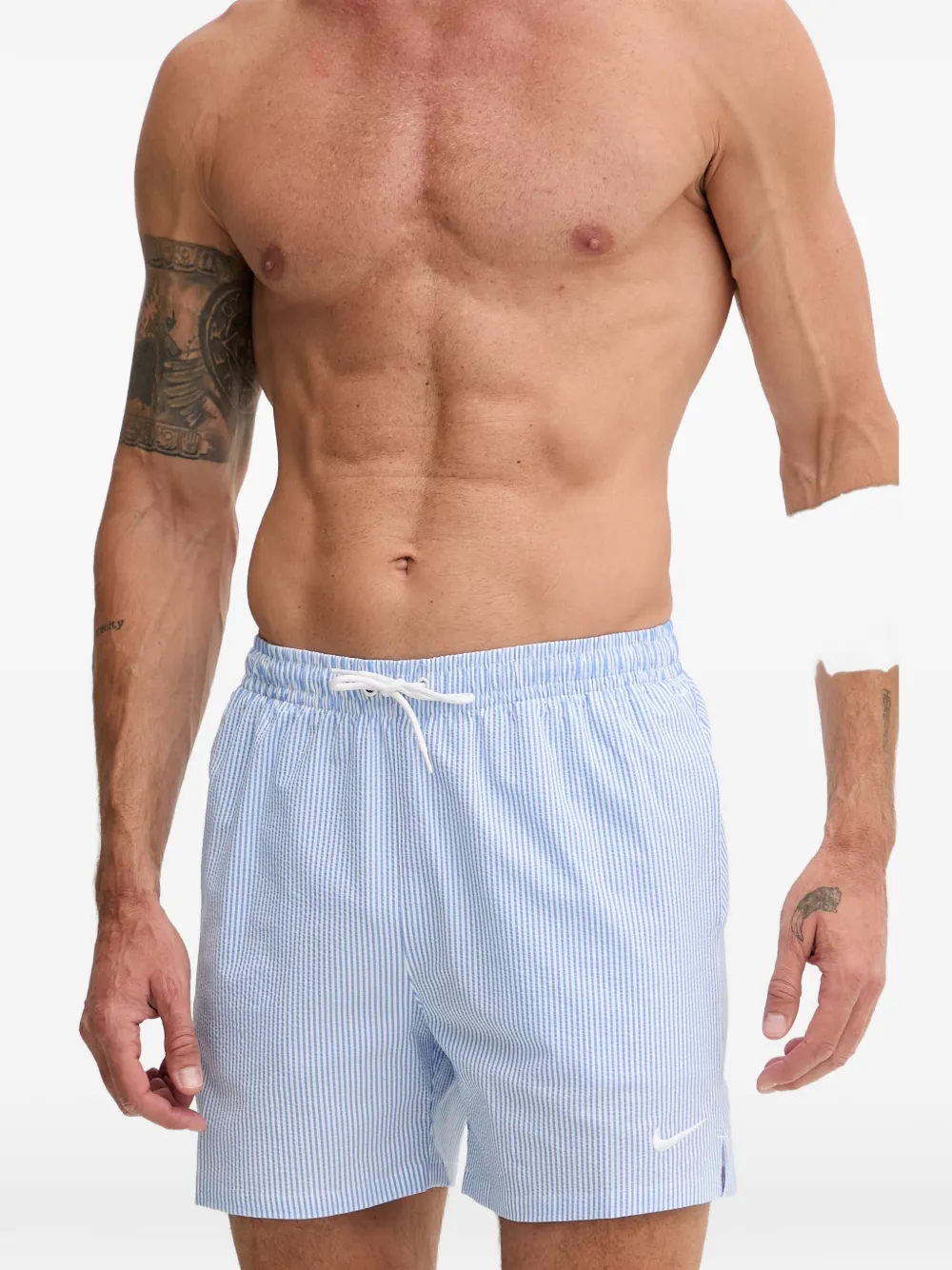 Nike striped-pattern swim shorts Blauw