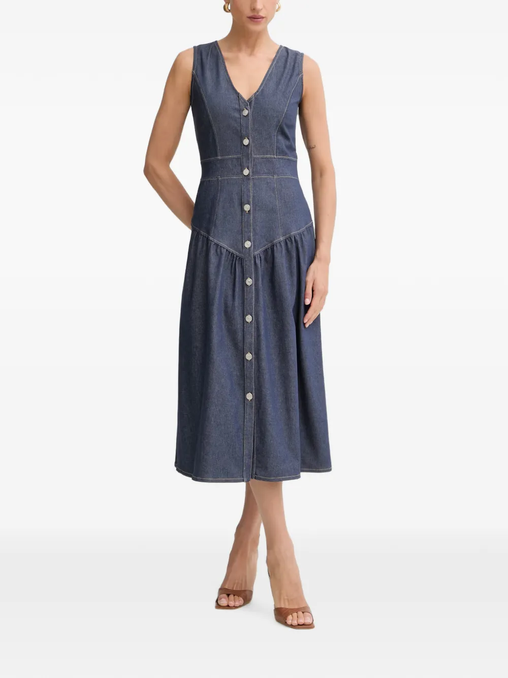 Morgan Button-up Sleeveless Midi Dress In 블루