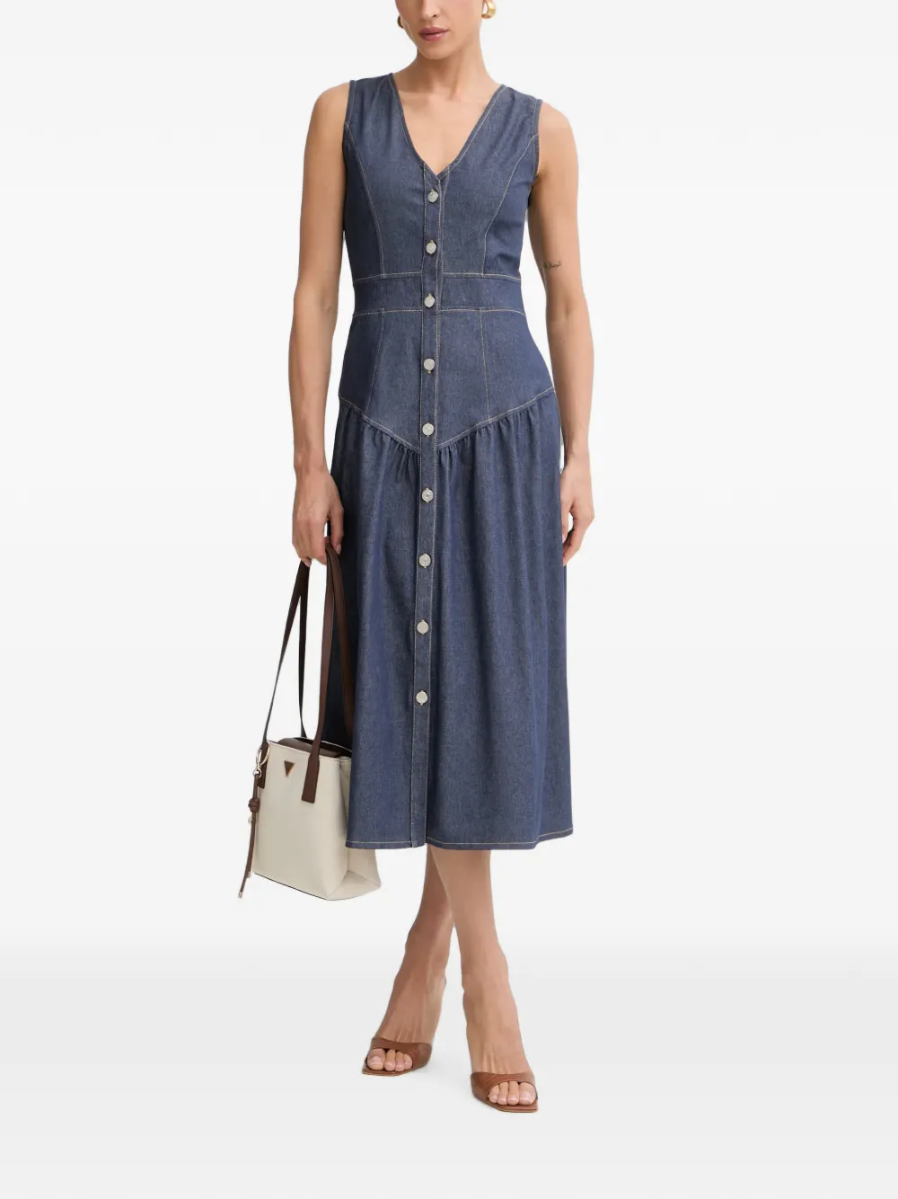 Morgan Mouwloze button-up mini-jurk Blauw