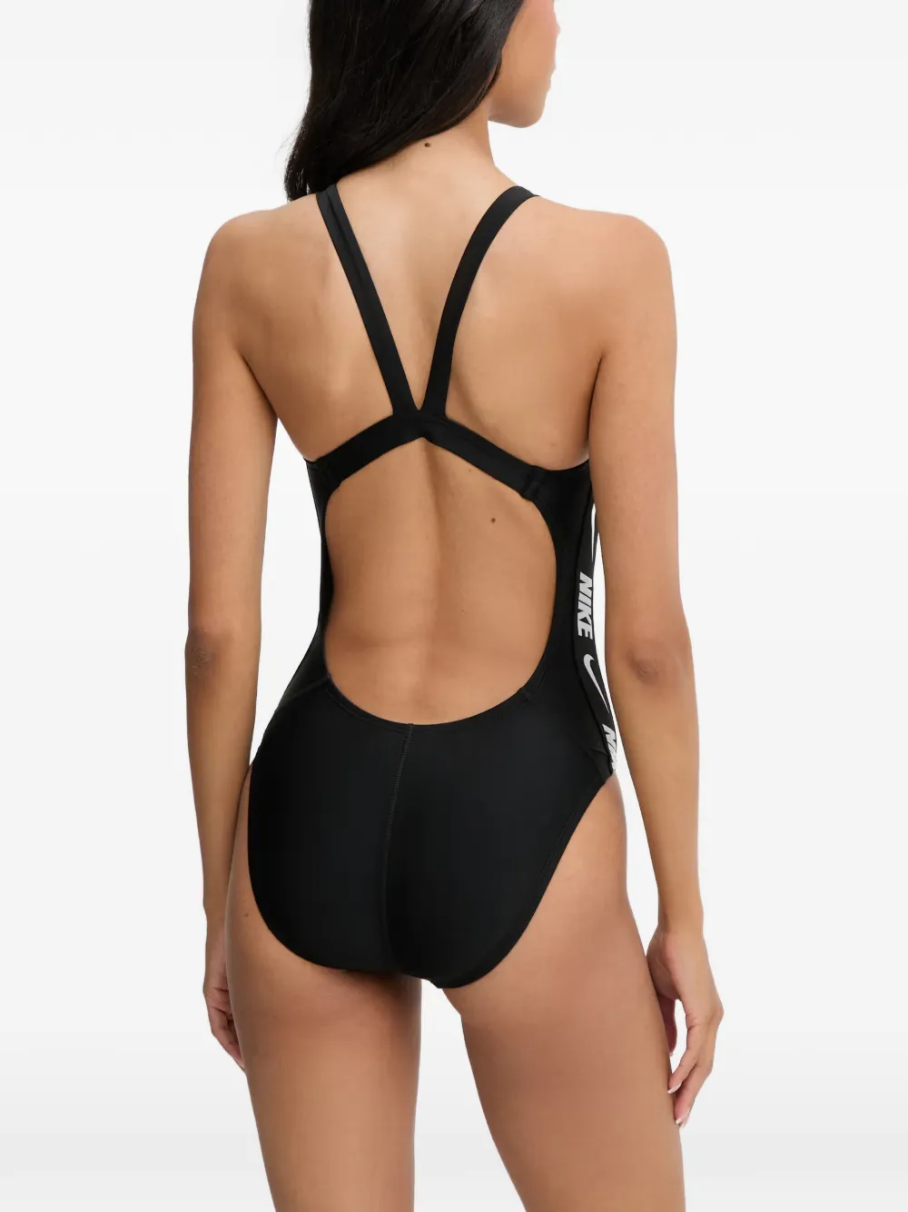 Nike logo-tape racerback swimsuit Zwart